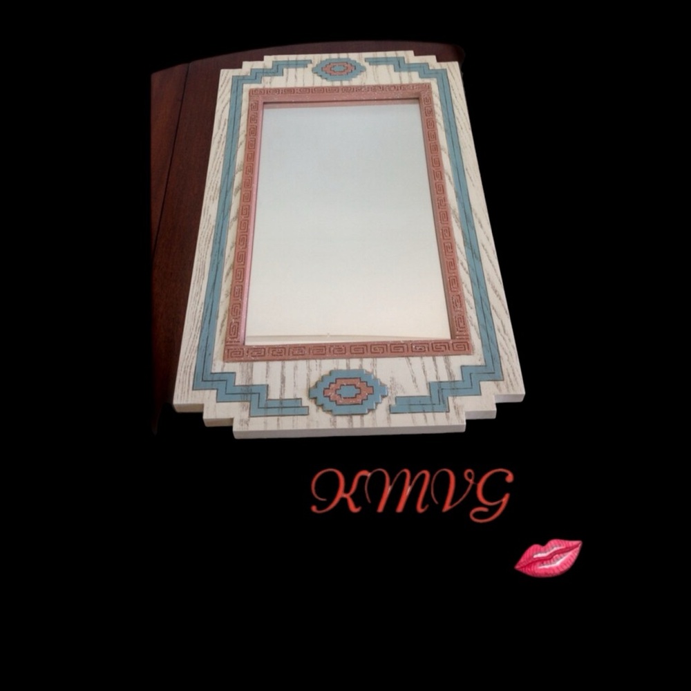Vintage 1995 Burwood Southwestern Aztec Wall Hanging Mirror 16” x 11” x .5”